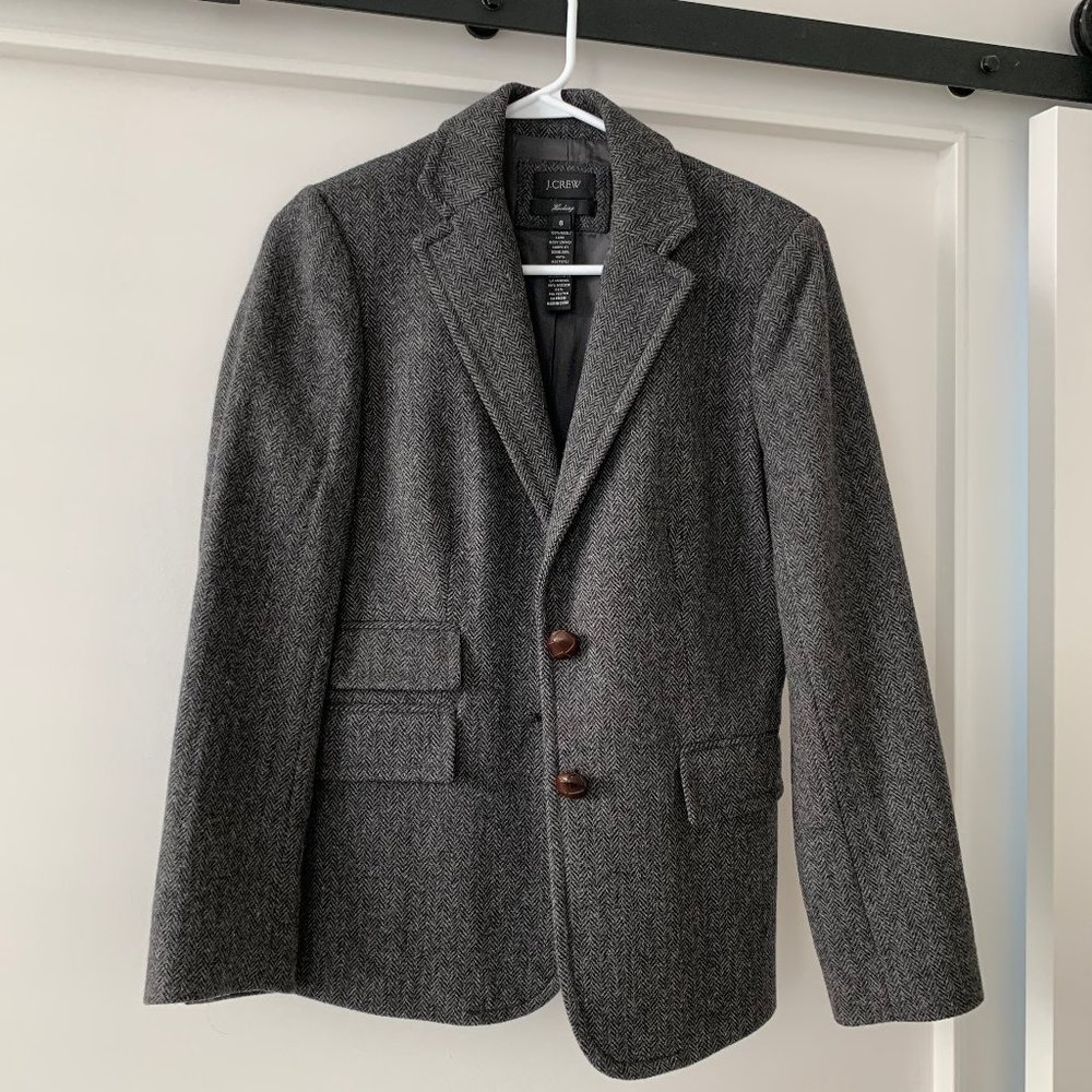 J. Crew Grey Herringbone Wool Blazer 6